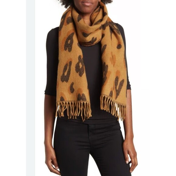 Madewell Brushed Leopard Scarf Fringed Toffee Cozy Fall - Picture 1 of 9